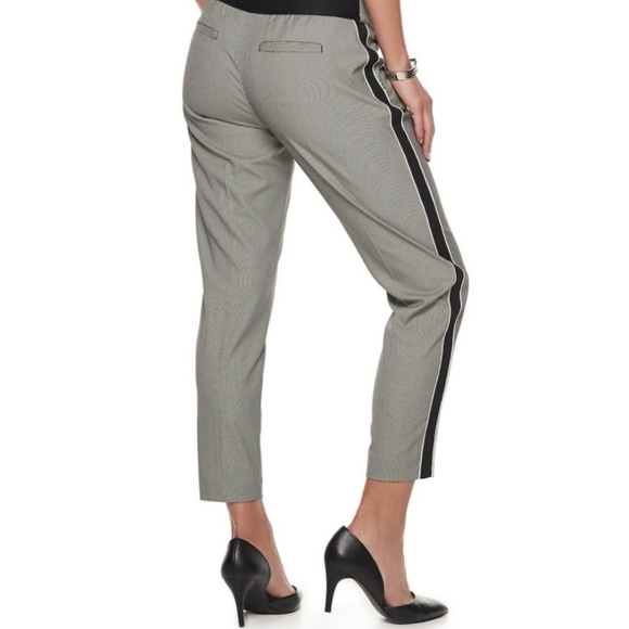 New Houndstooth Side Striped Black Ankle Pants Small - Picture 2 of 7